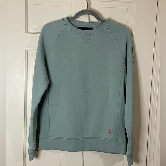 Carhartt Pullover Sweatshirt Womens Med Relaxed Fit Cotton Blend Sleeve Spellout - Picture 9 of 9